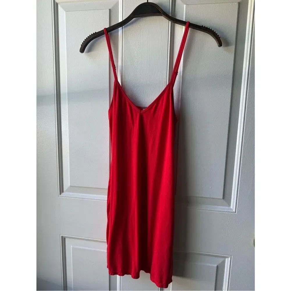 Free People Women Red Adjustable Strap Slip Lounge Mini Dress XS Boho Casual